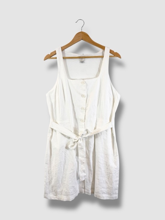 a new day Dresses & Skirts - A New Day White Linen Dress Size L Sleeveless Belted Button Front Summer Casual